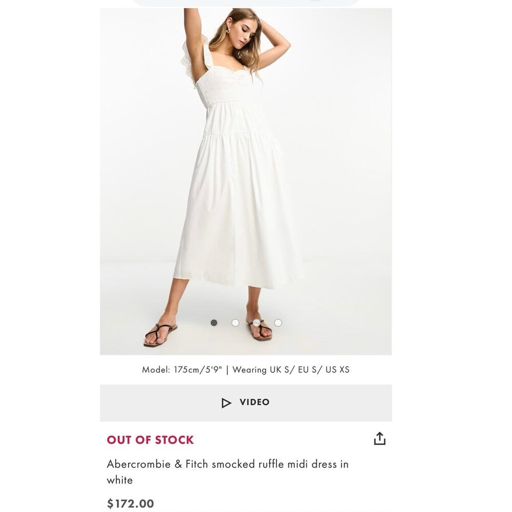Abercrombie & Fitch White Smocked Ruffle Midi Dress Square Neck Sleeveless